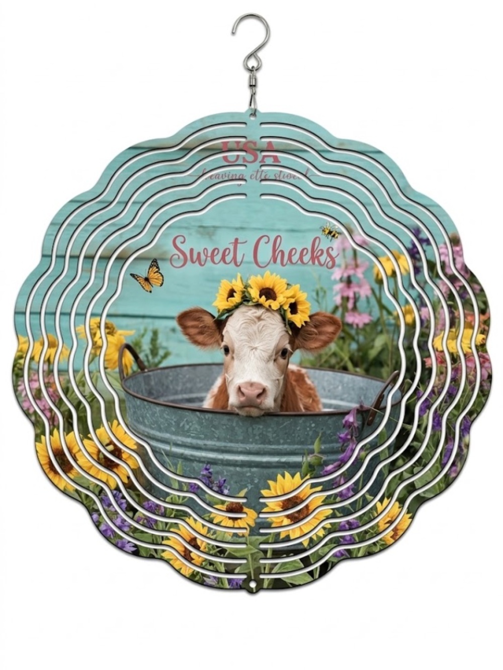 10" Hello Sweet Cheeks Cow Kinetic Wind Spinner - Metal Hanging Yard Decor